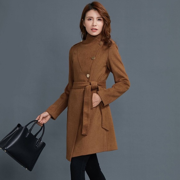 XS Camel Ylistyle Asymmetrical Wool Jacket / Coat C1667 - Picture 1 of 5